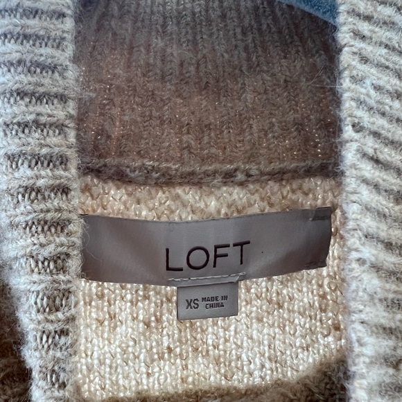 LOFT white and light brown plaid sweater - Picture 2 of 3